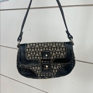 Tommy Hilfiger Woven Monogram Canvas Shoulder Bag with Black Trim
